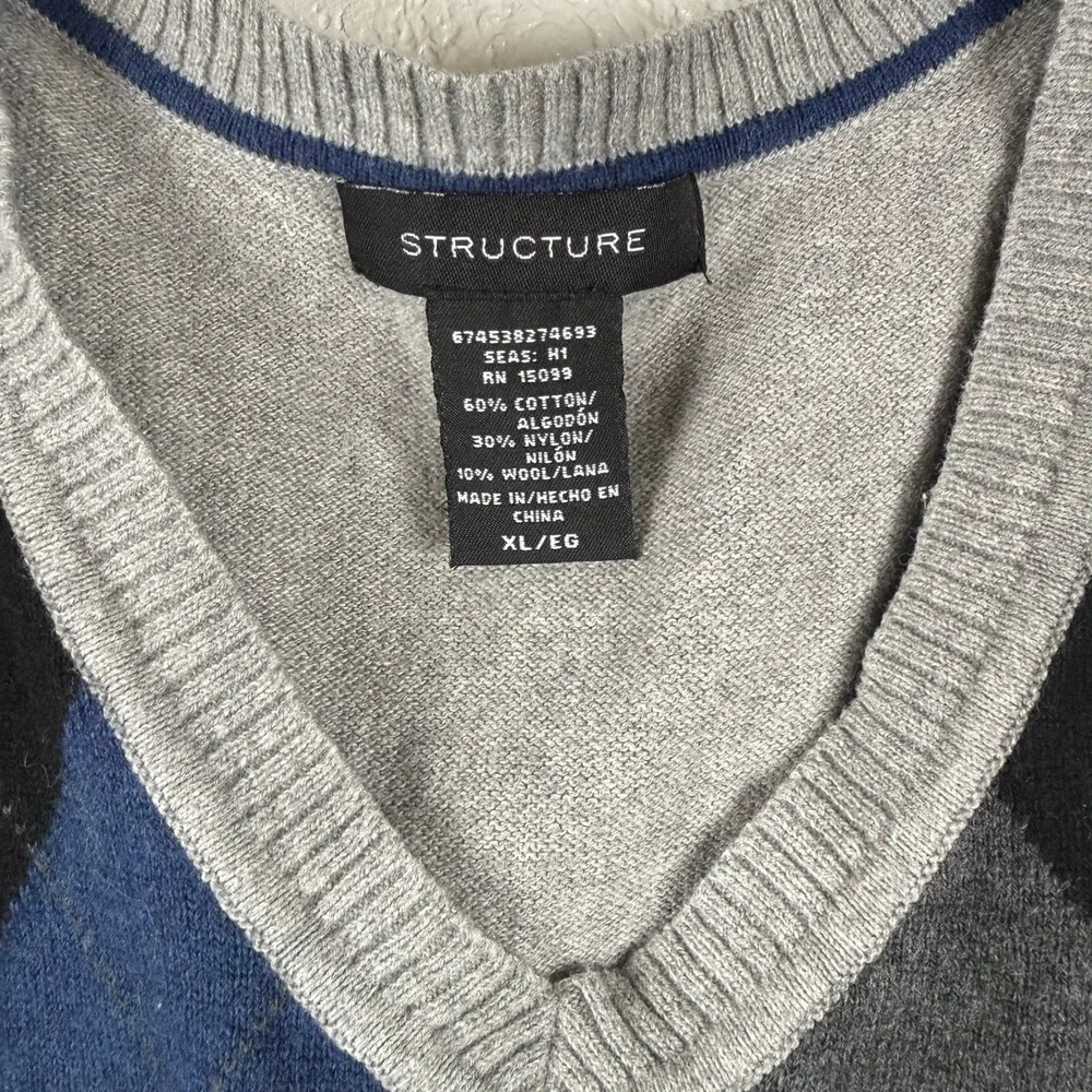 Vintage VTG STRUCTURE Mens‎ XL Argyle Sweater Vest Eclectic Grandpa Preppy Y2K